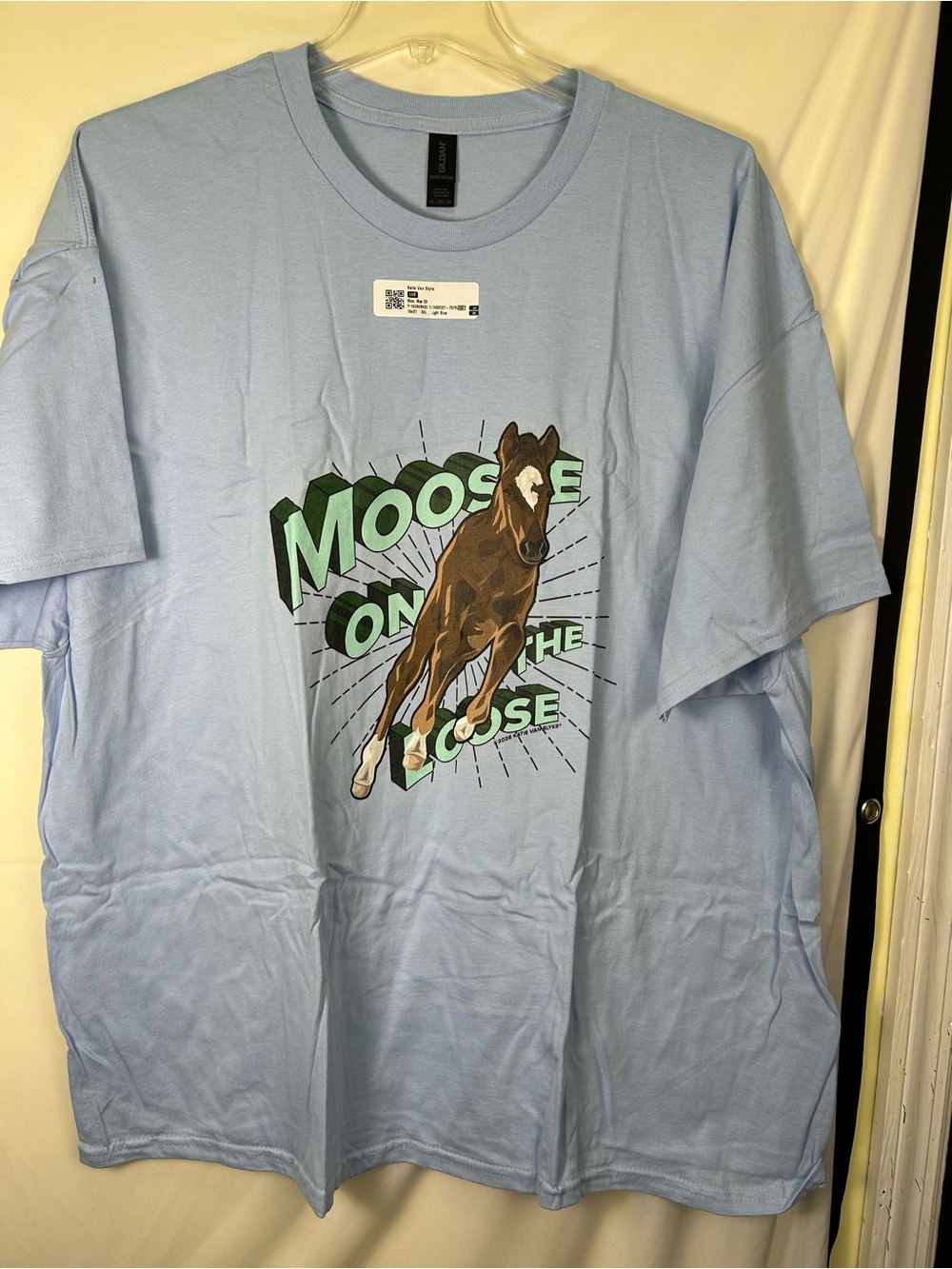 Gildan Light Blue 'Moose On The Loose' Graphic Tee with Brown Moose
